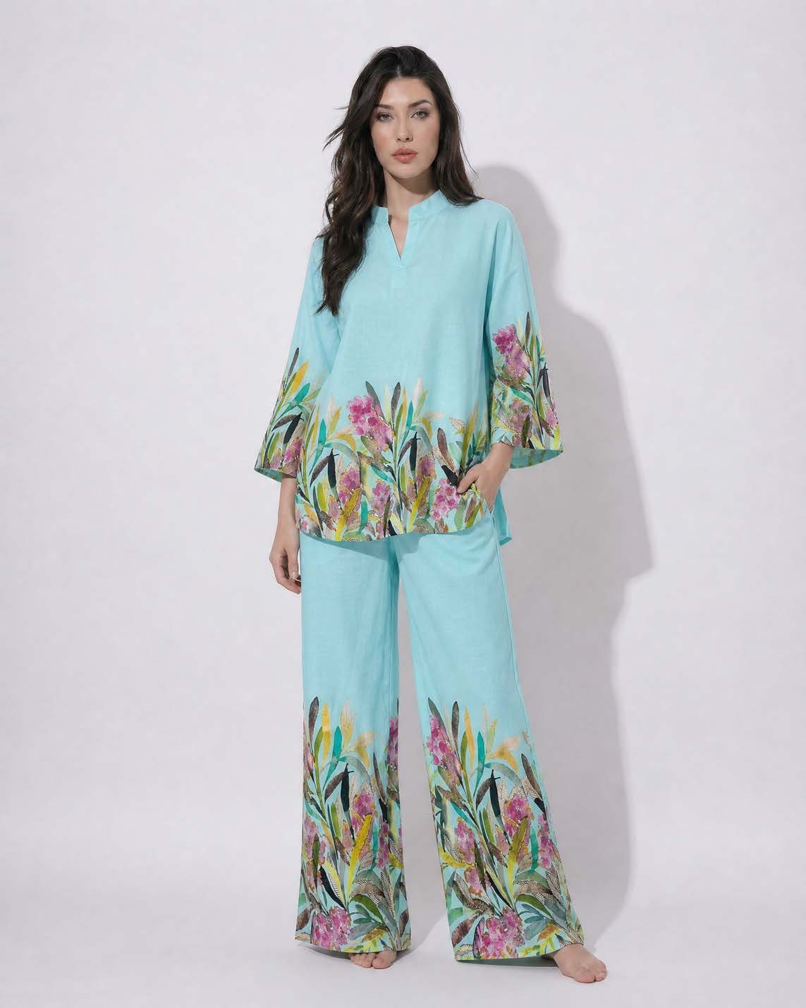 Sky Blue floral Cotton Cord Set SM-31921