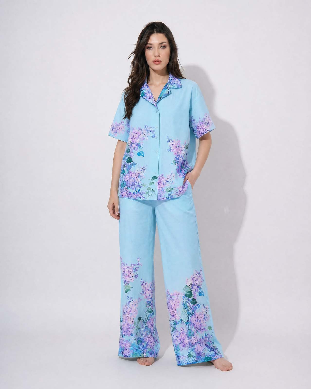Blue floral print Cotton Cord Set SM-31924