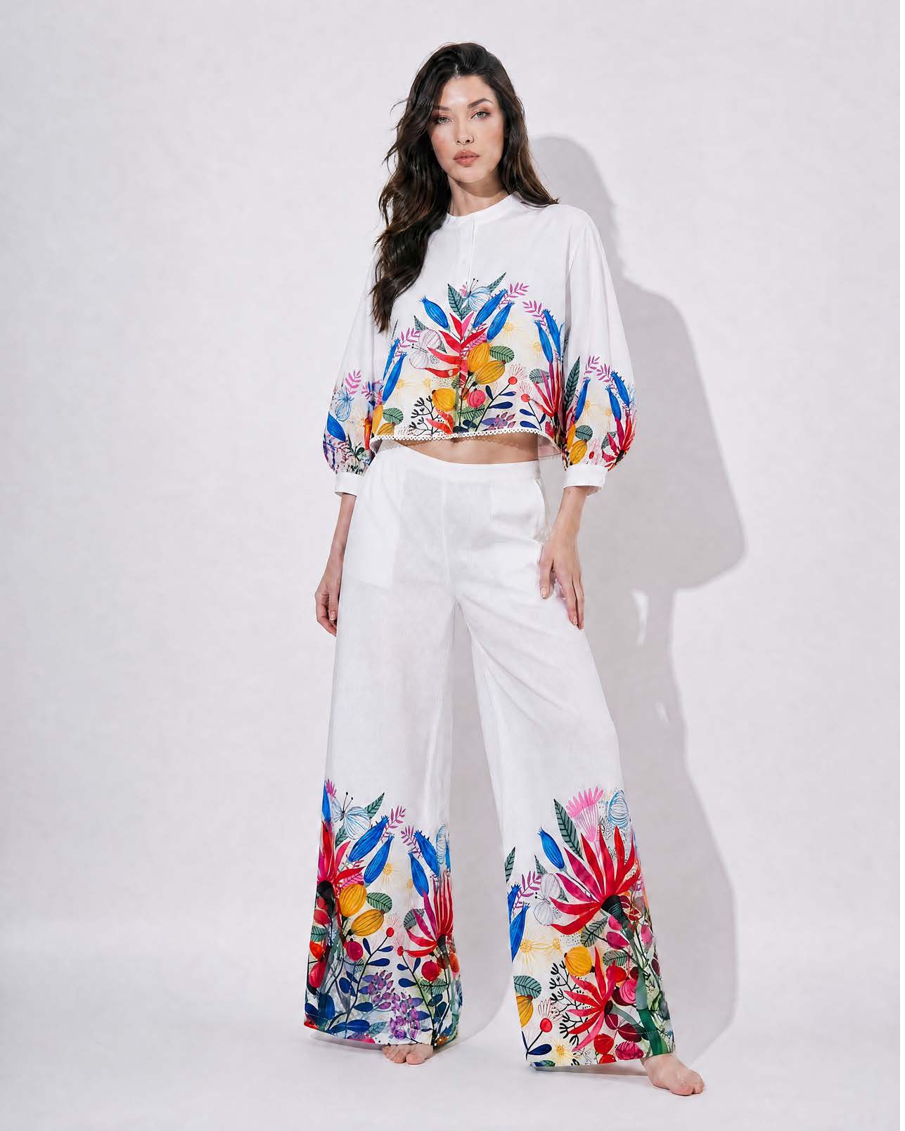 White floral printed Cotton Lawn Cord Set SM-31934