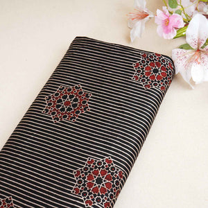 Black Abstract Strips Print Mashru Silk Fabric EEG-28322 - TradeUNO