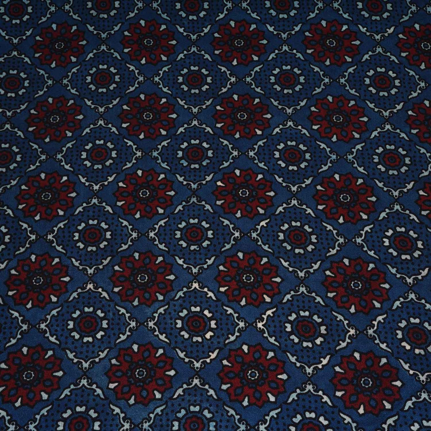 Teal Blue Ajrakh Print Mashru Silk Fabric EEG-28323