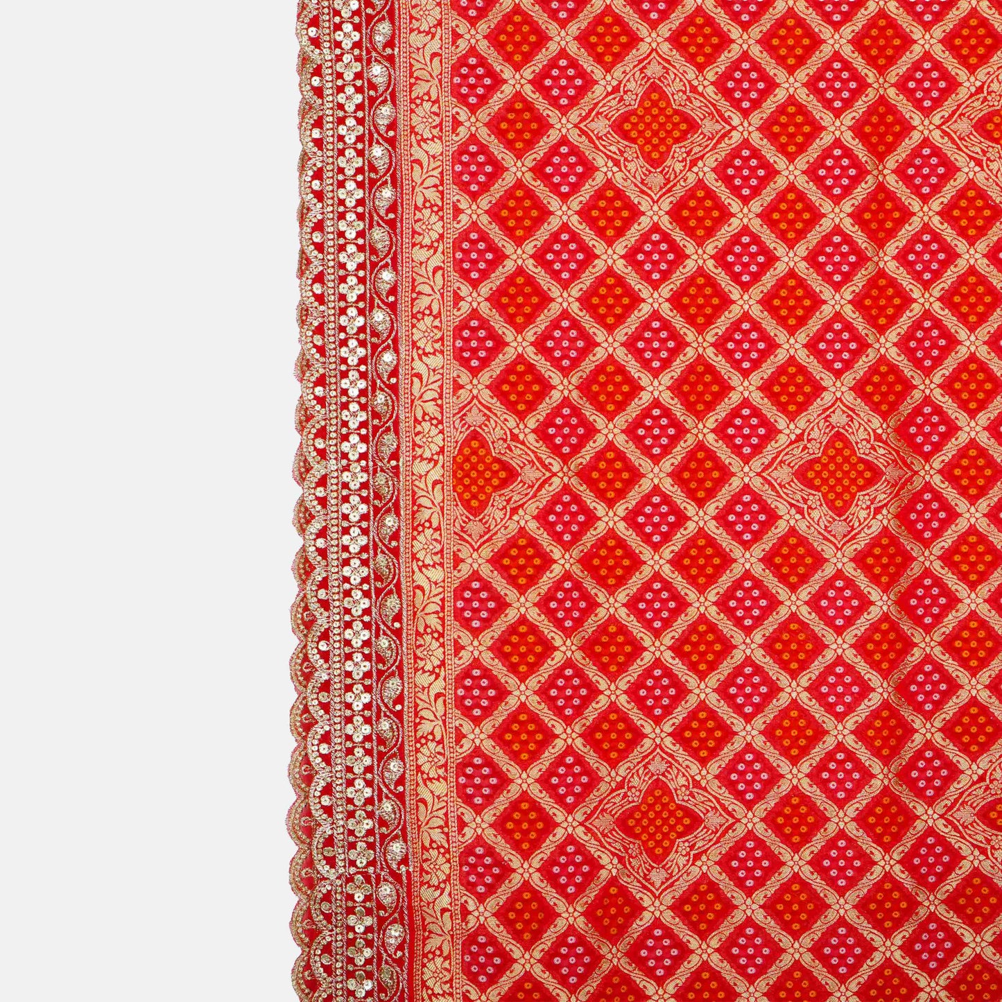 Red Bandhani Jacquard 60*60 Georgette Dupatta TF-32693