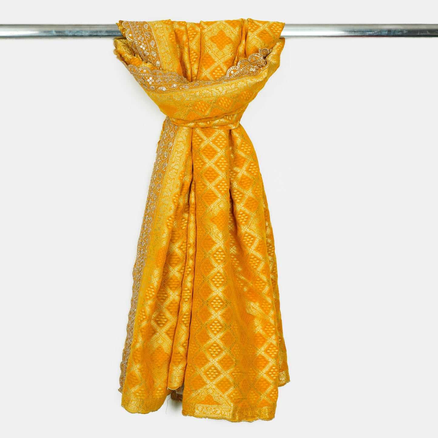 Yellow Bandhani Jacquard 60*60 Georgette Dupatta TF-32694