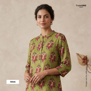 Green Traditional Print Modal Satin Fabric 19946 - TradeUNO