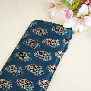 Teal Blue Floral Print Mashru Silk Fabric EEG-28330 - TradeUNO