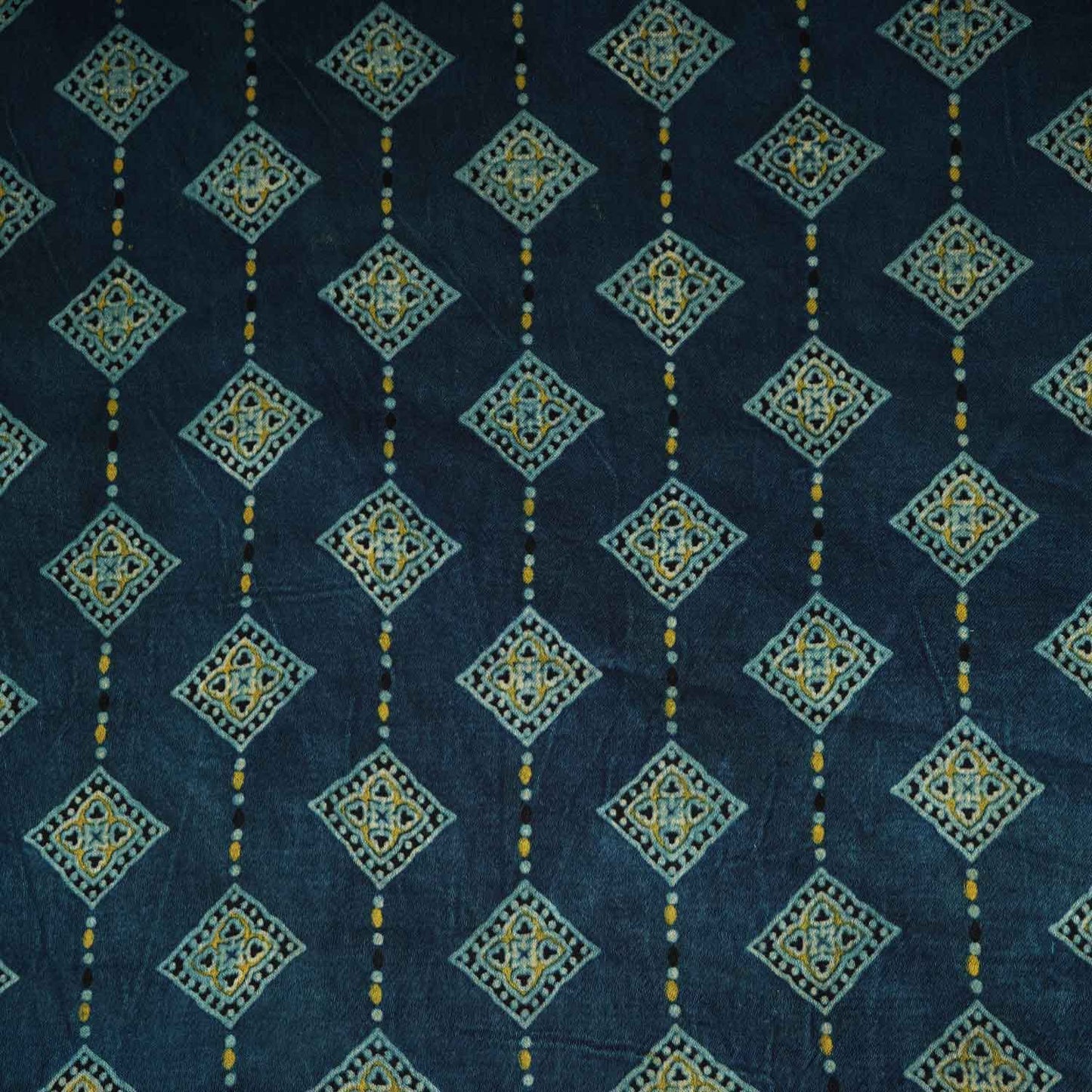 Teal Blue Floral Print Mashru Silk Fabric EEG-28347