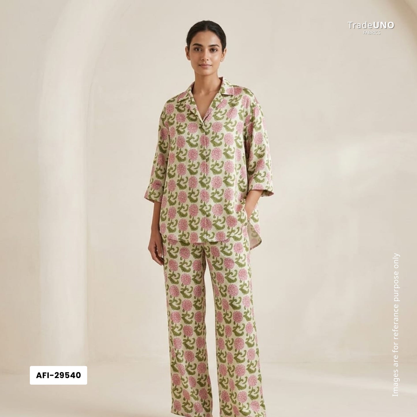 Olive Green Floral print Modal Satin Fabric AFI-29540