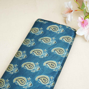 Teal Blue Floral Print Mashru Silk Fabric EEG-28350 - TradeUNO