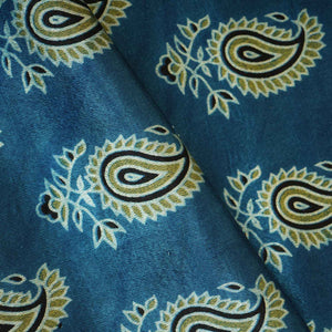 Teal Blue Floral Print Mashru Silk Fabric EEG-28350 - TradeUNO
