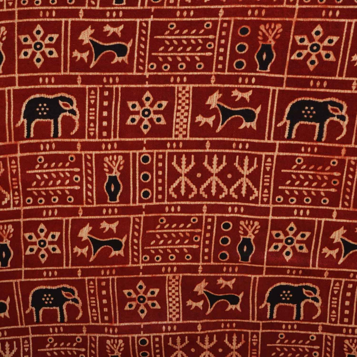 Red Ajrakh Print Mashru Silk Fabric EEG-28359