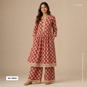 Red floral print Modal Satin Fabric AFI-29541 - TradeUNO
