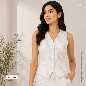 Off White With Blue 3D Leaf Embroidery Tencel Schiffli Fabric LI-32338 - TradeUNO