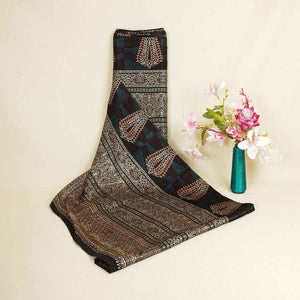 Black Ajrakh Print Mashru Silk Fabric EEG-28360 - TradeUNO