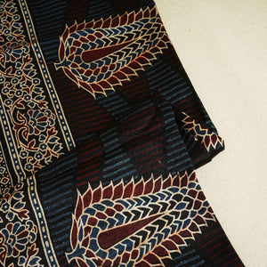 Black Ajrakh Print Mashru Silk Fabric EEG-28360 - TradeUNO
