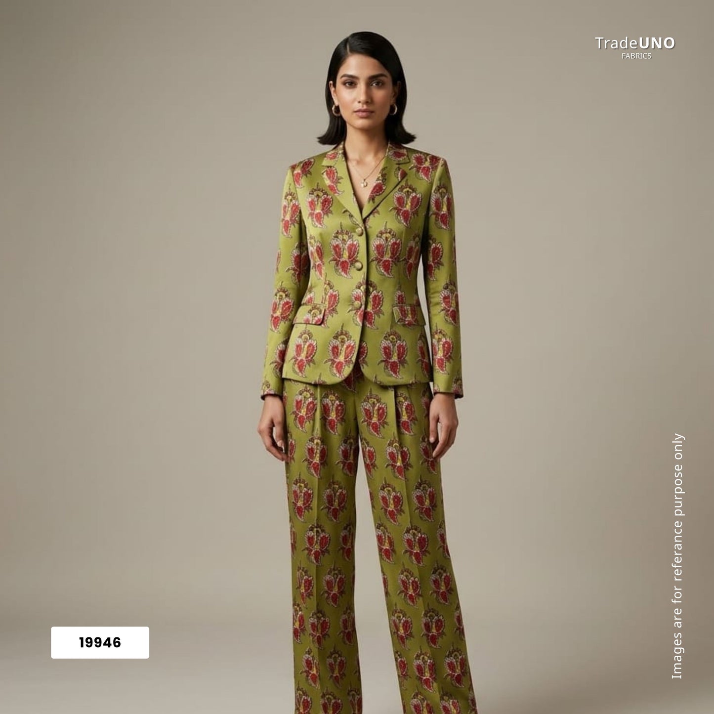 Green Traditional Print Modal Satin Fabric 19946
