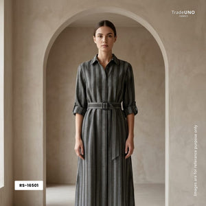 Black & Grey Stripes Print Linen RS-16501 - TradeUNO