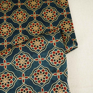 Teal Blue Floral Print Mashru Silk Fabric EEG-28392 - TradeUNO