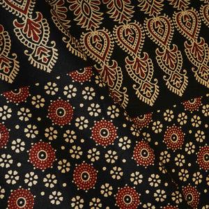 Black Ajrakh Print Mashru Silk Fabric EEG-28394 - TradeUNO