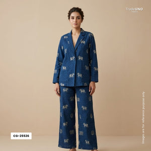 Indigo Pichwai Ajrakh Print Cotton Schiffli Fabric CG-25526 - TradeUNO