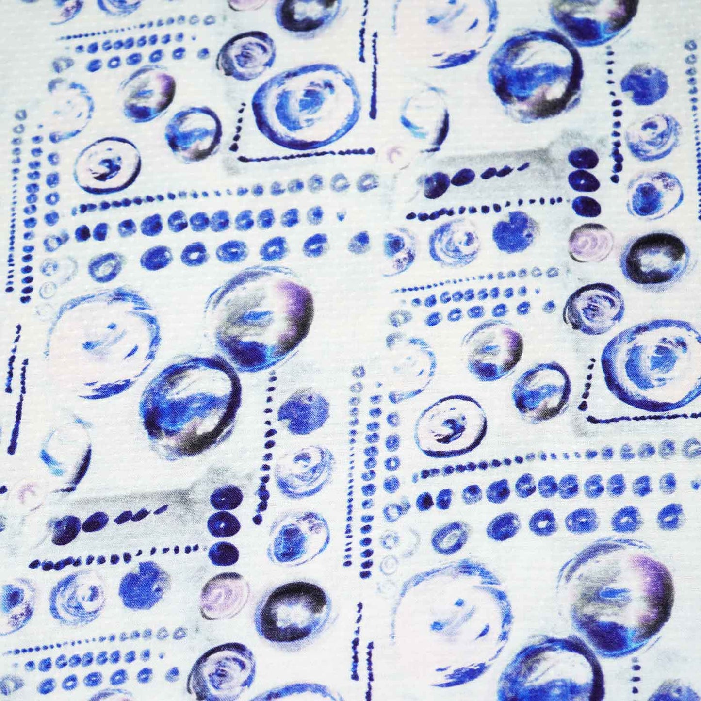 White & Blue Abstract Print Viscose Rayon fabric TU-4484