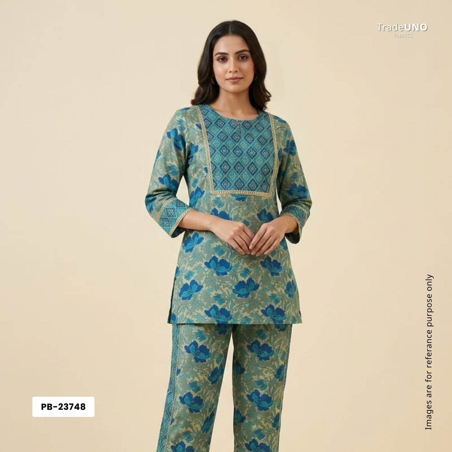 Blue Floral Foil Print With Embroidery Suit Set With Dupatta PB-23748