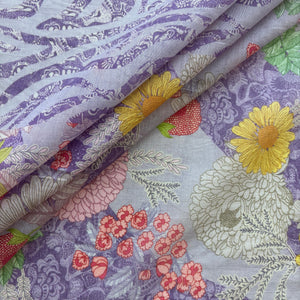 Purple Multicolor Floral Print Chanderi Silk Fabric