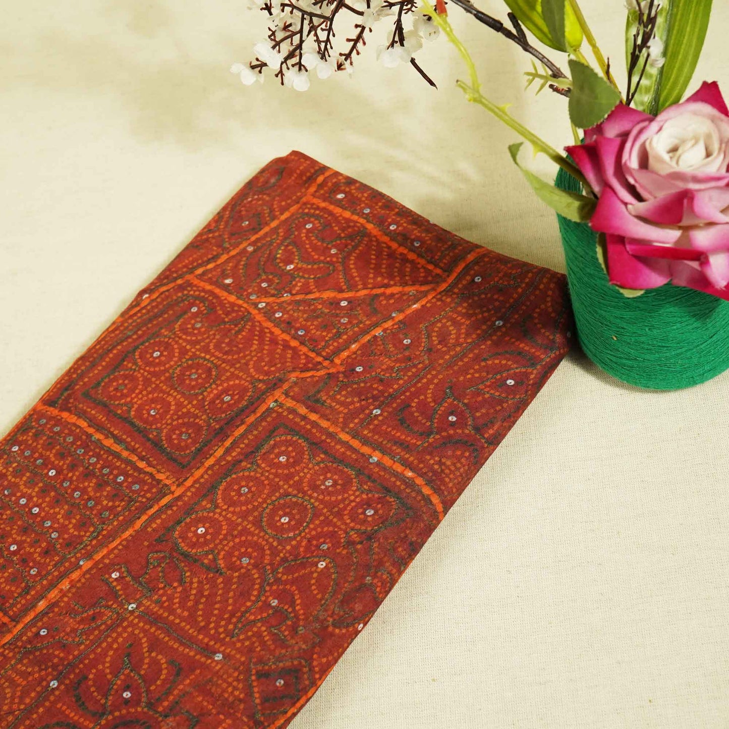 Maroon Bandhani Print Poly Viscose Fabric Viscose voile TU-5286