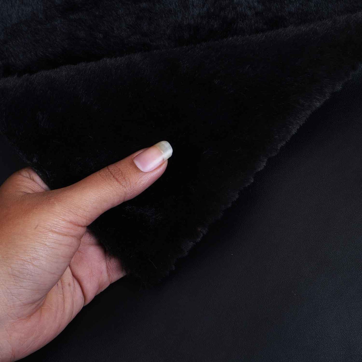 Black Solid Leather Fur Fabric PDM-28533