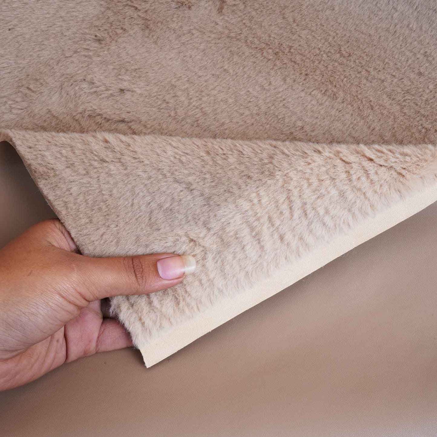 Beige Solid Leather Fur Fabric PDM-28534