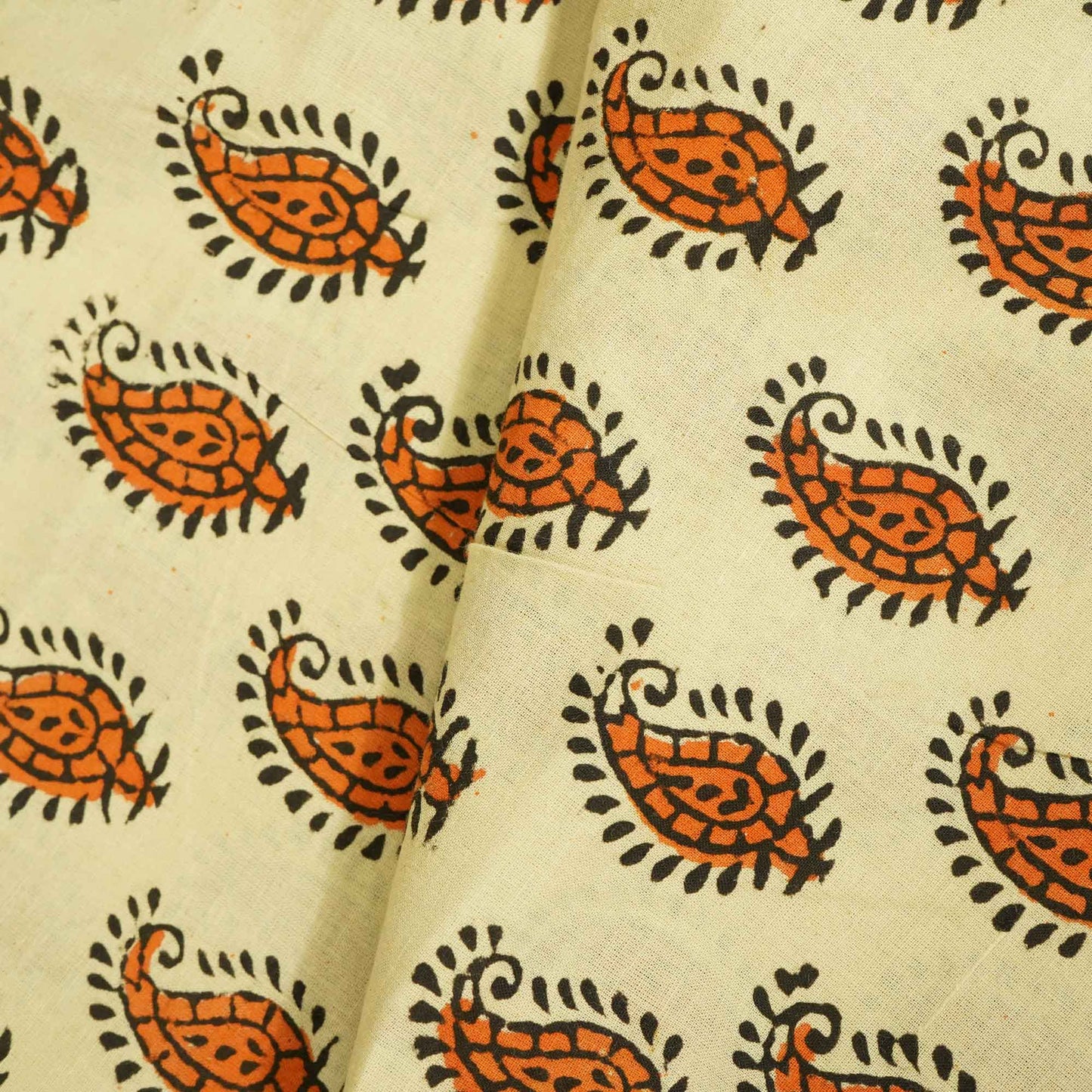 Beige Paisley Print Hand Block Cotton Fabric Cotton TU-5357