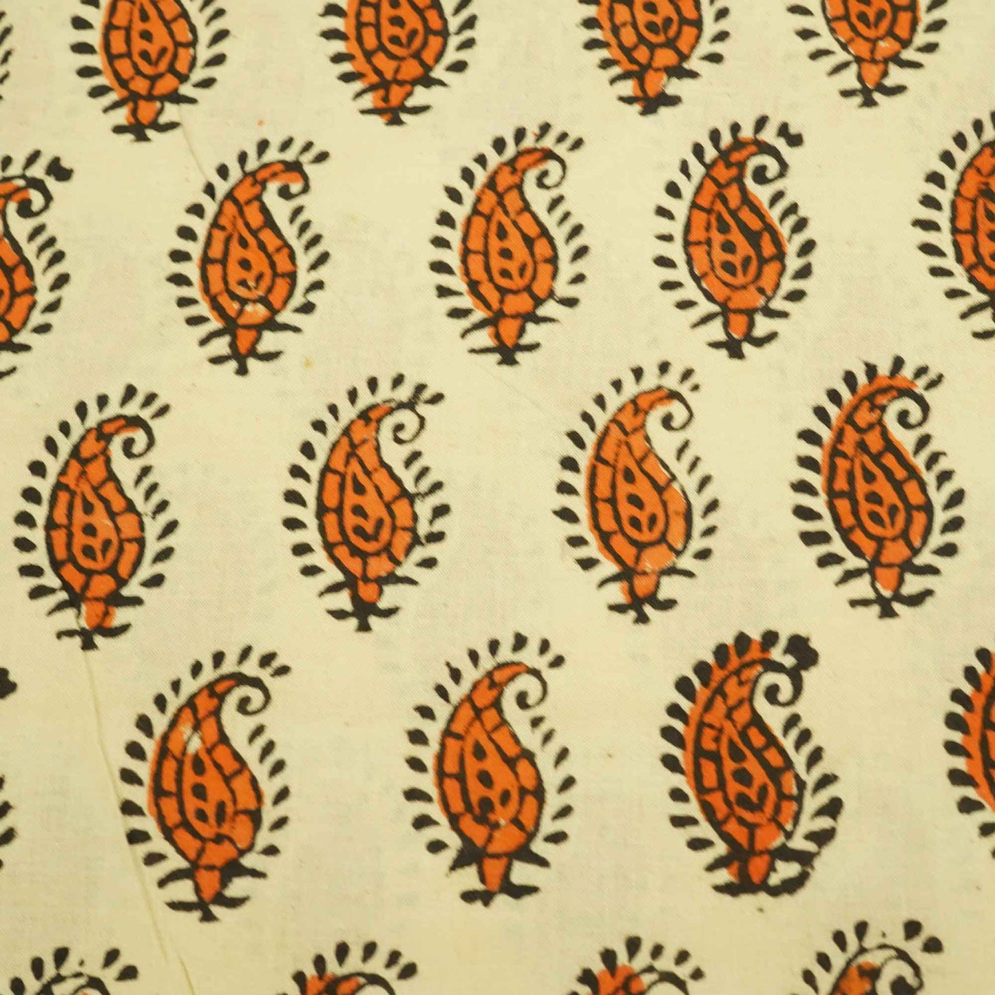 Beige Paisley Print Hand Block Cotton Fabric Cotton TU-5357