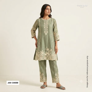 Grey Embroidery (Top-Organza,Bottom-Crepe,Dupatta-Organza) Organza Suit Set JDS-24688 - TradeUNO