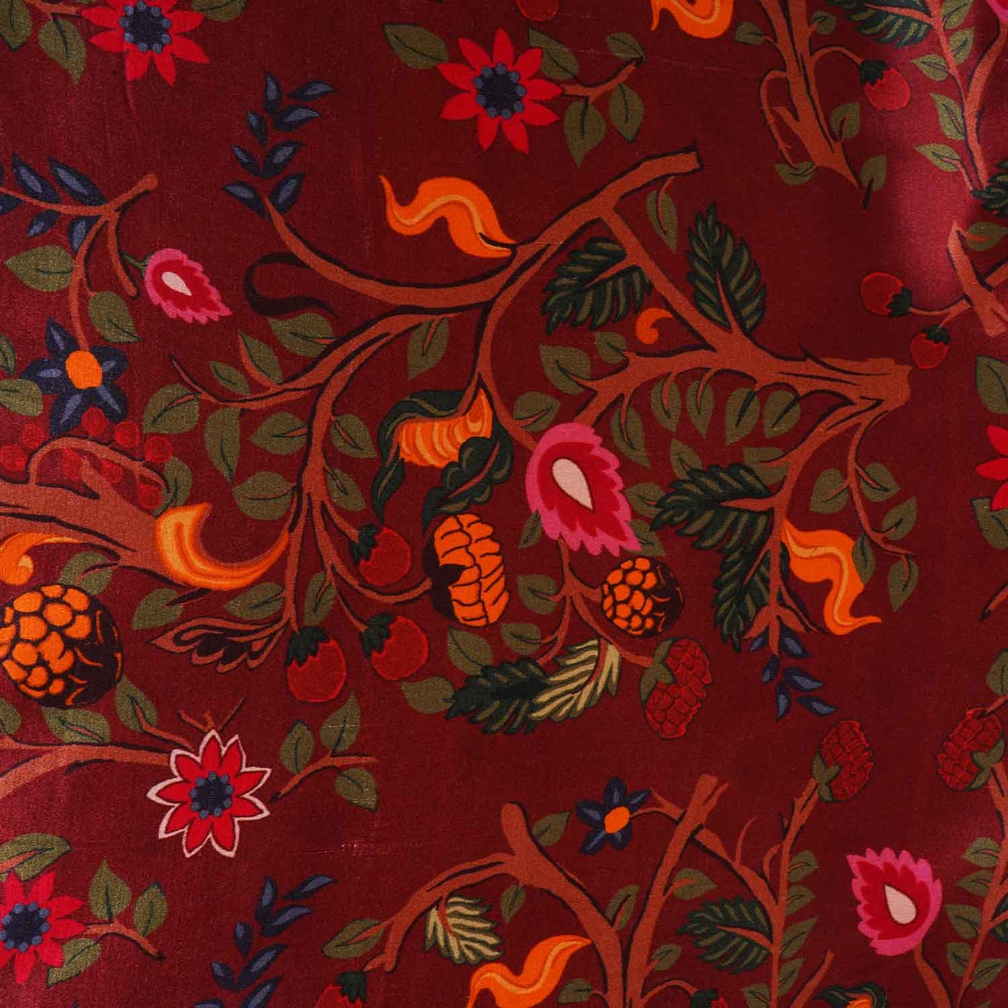 Wine Madhubani Print Modal Satin Fabric MF-28559