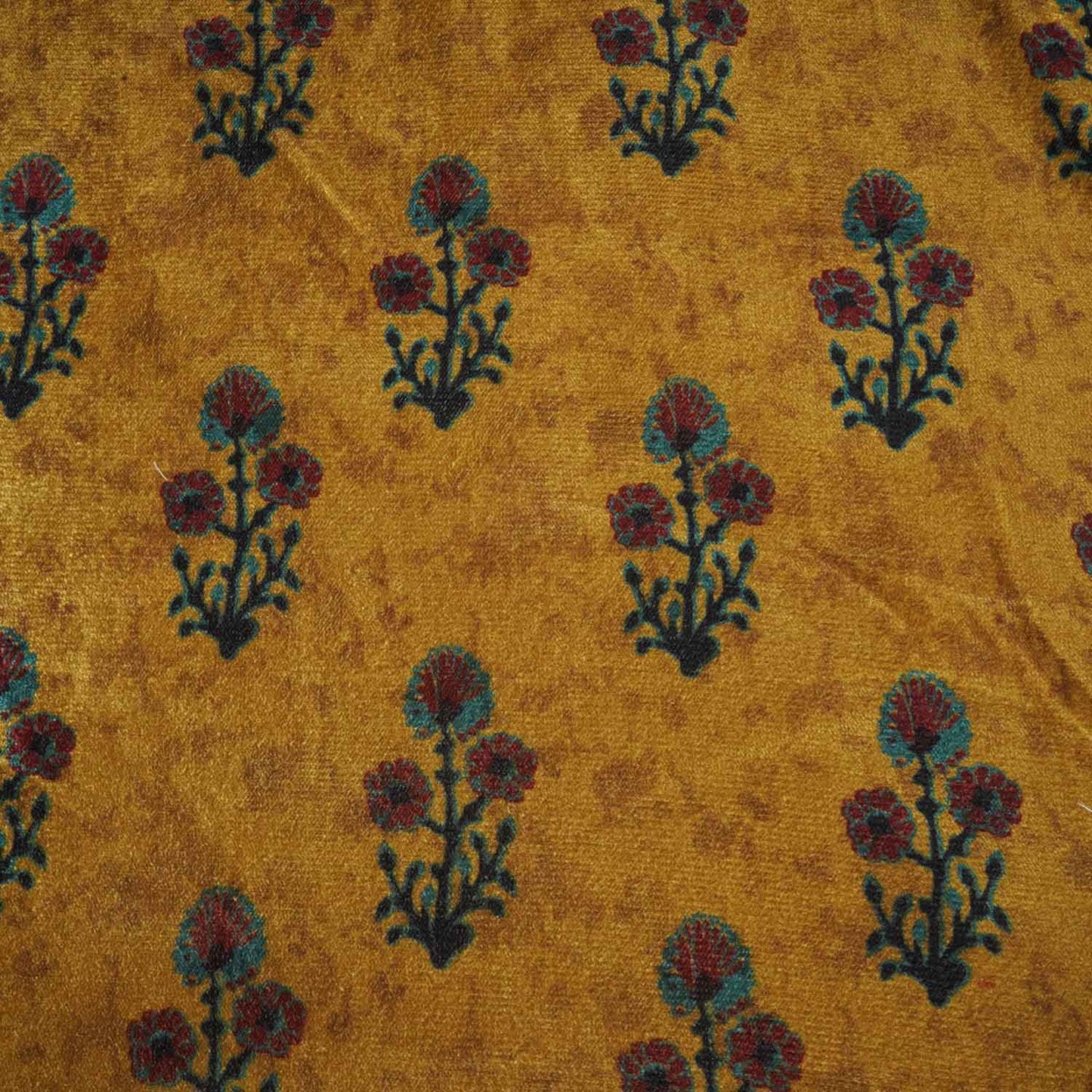 Mustard Yellow Floral Print Micro Velvet 9000 Fabric MF-28563