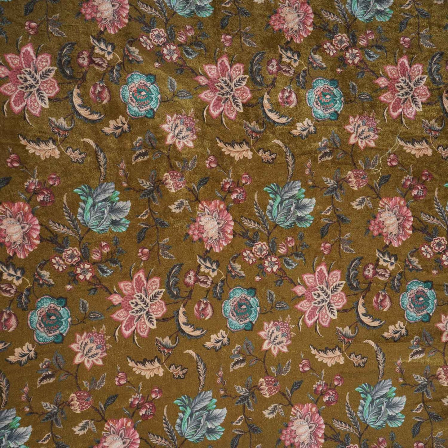 Parrot Green Floral Print Micro Velvet 9000 Fabric MF-28565