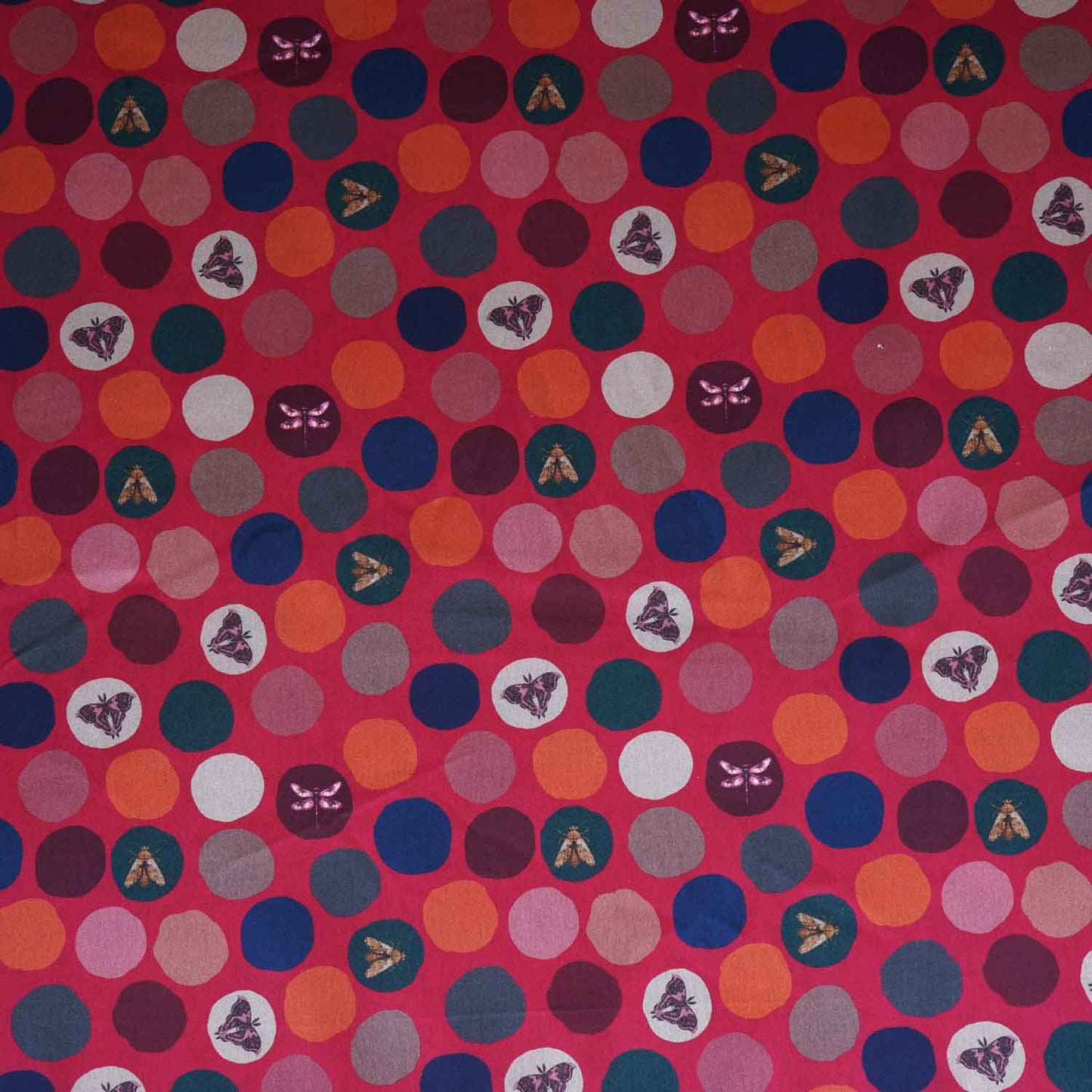 Red With Multicolor Polka Dot Abstract Print Japan Satin Fabric MF-28577