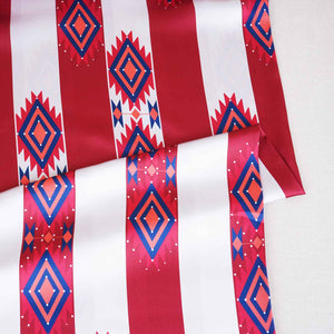 Cream & Red Strips Print Japan Satin Fabric MF-28580 - TradeUNO