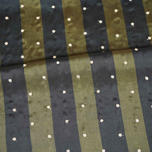 Dark Green & Green stripes embroidery Crepe Fabric MF-28589 - TradeUNO