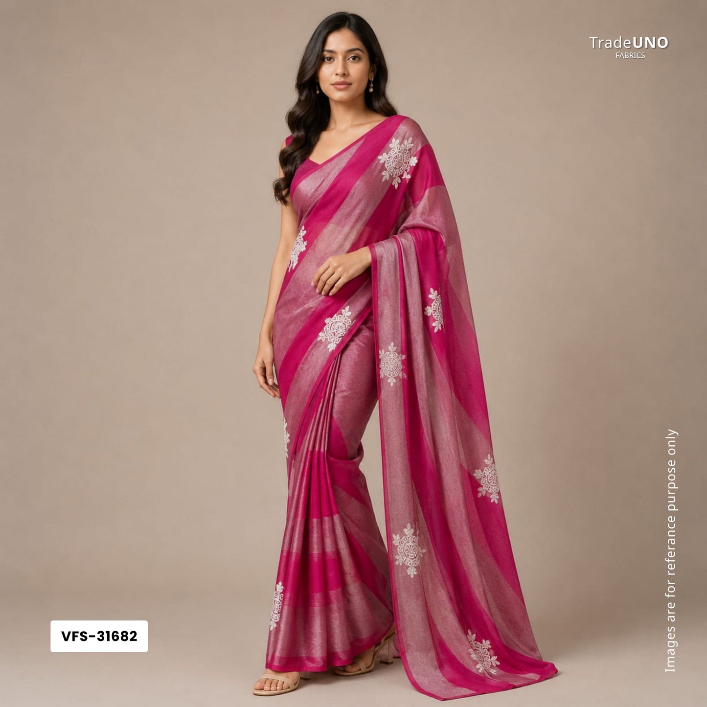 Magenta Pink Stripes thread cutdana embroidery Isha Silk Fabric VFS-31682 - TradeUNO