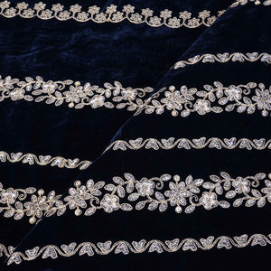 Teal Blue Zari Sequnis embroidery Velvet Fabric JD-28602 - TradeUNO