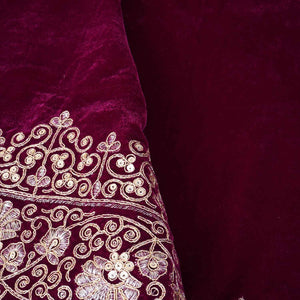 Wine Border Work Zari embroidery Velvet Fabric JD-28605 - TradeUNO