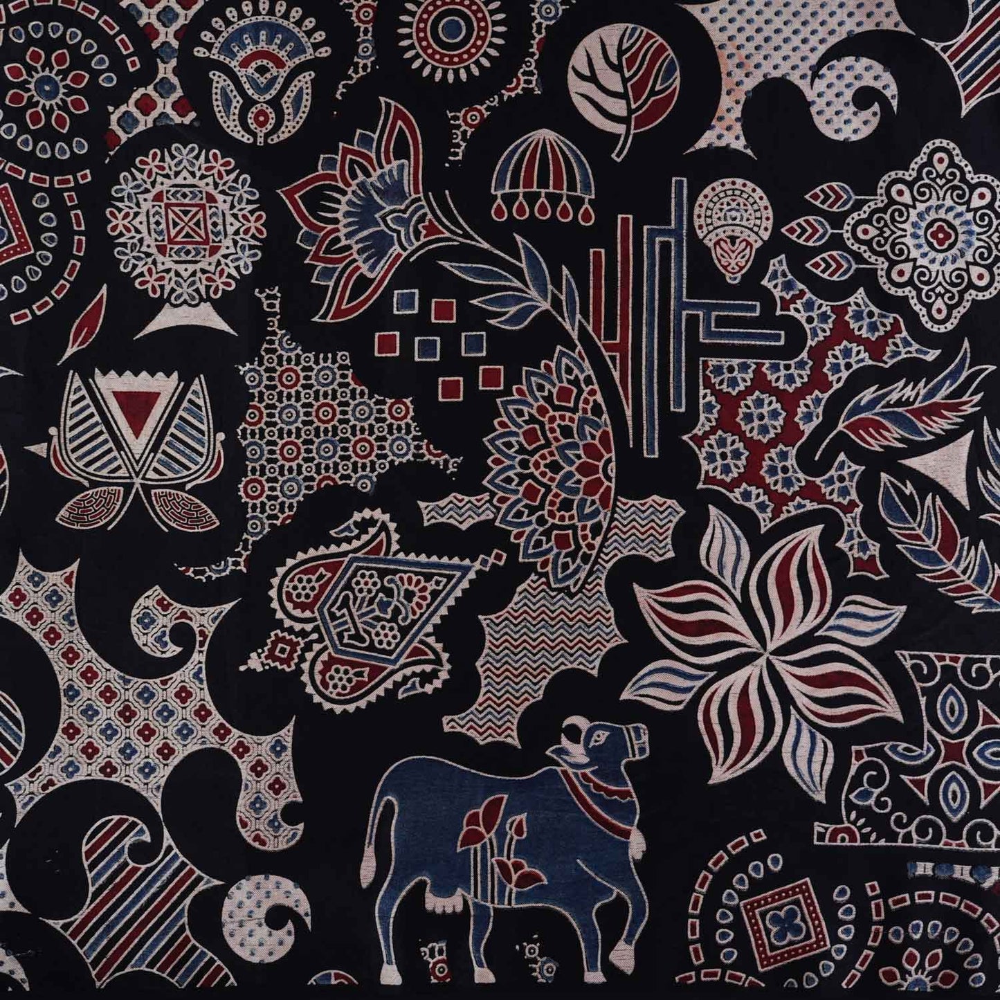 Black Ajrakh Print Mashru Silk Fabric EEG-28635