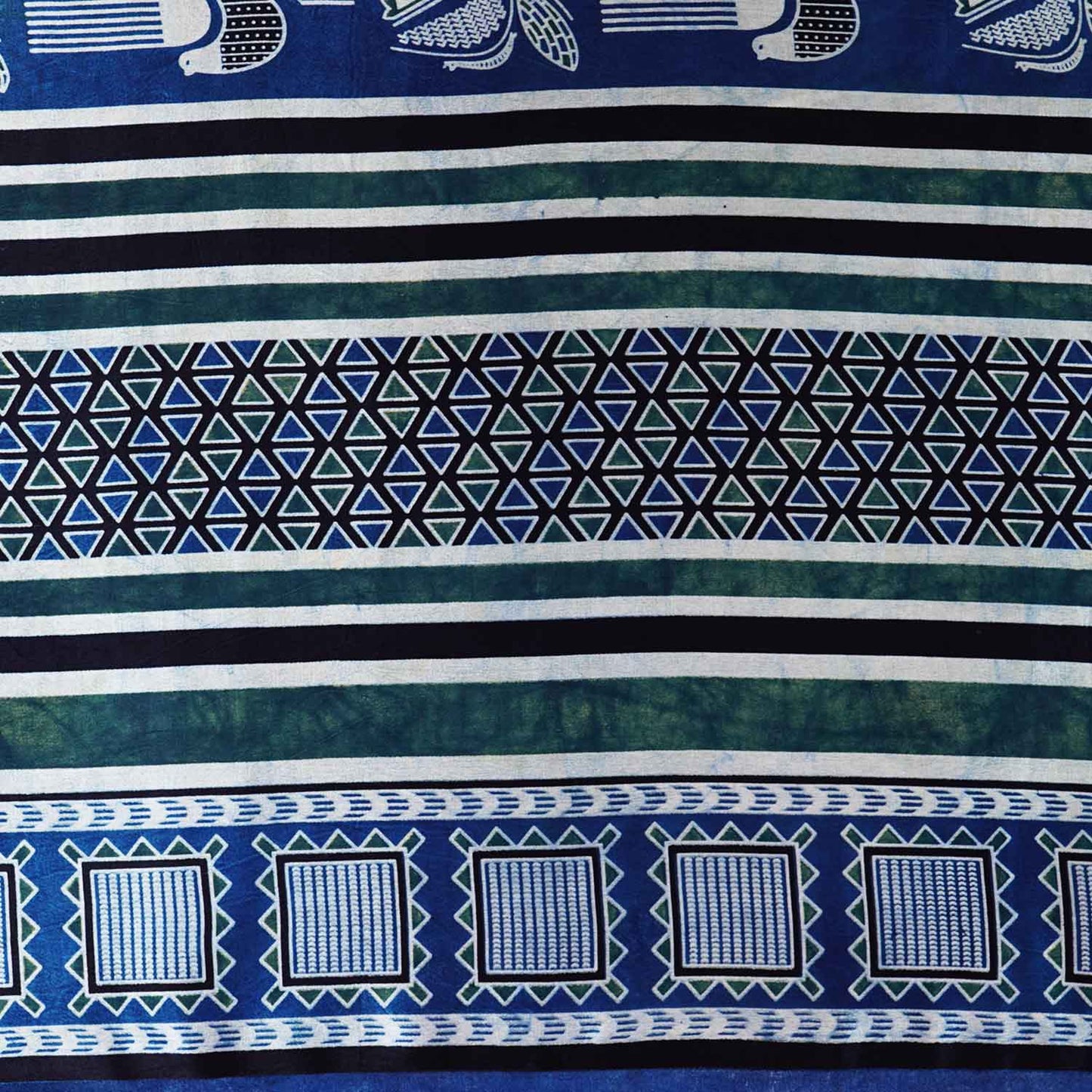 Teal Blue Ajrakh Print Mashru Silk Fabric EEG-28636