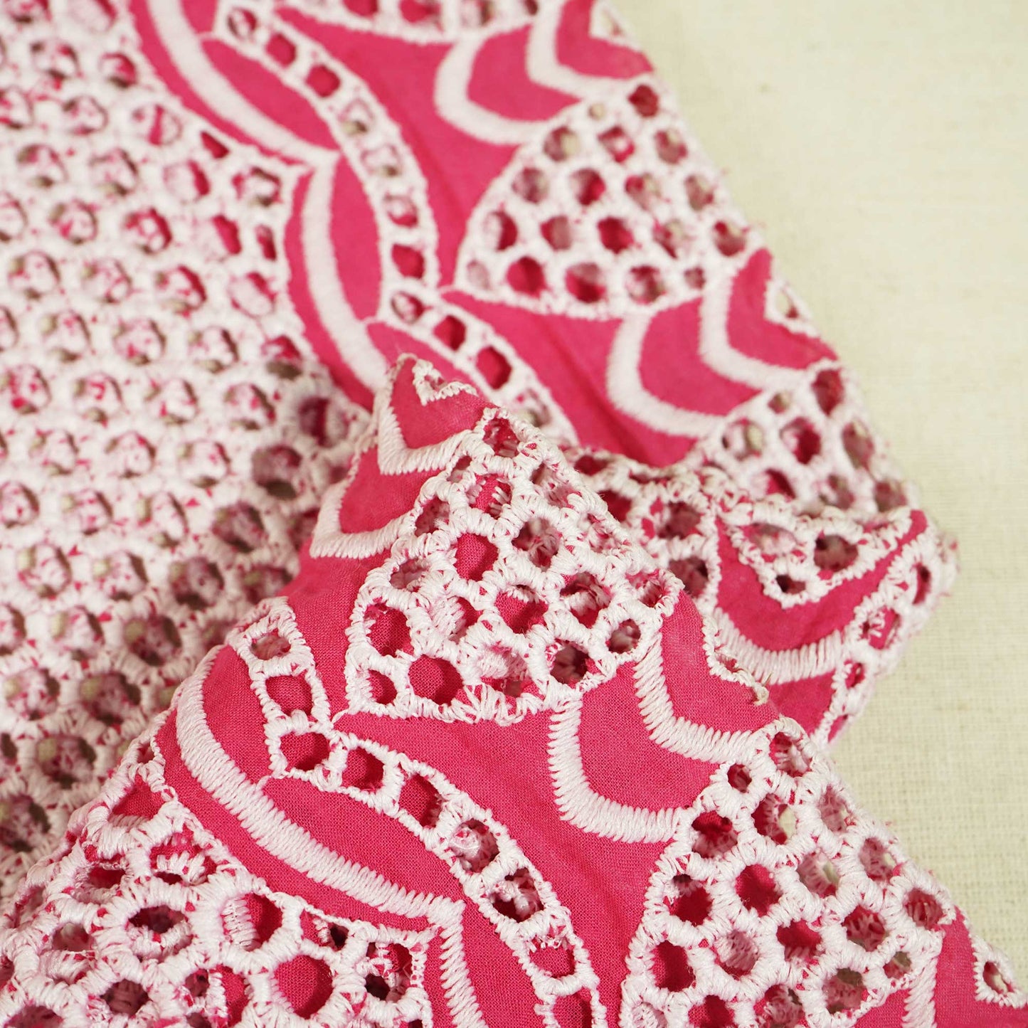 Pink & White Schiffli Embroidery Cotton TU-6436