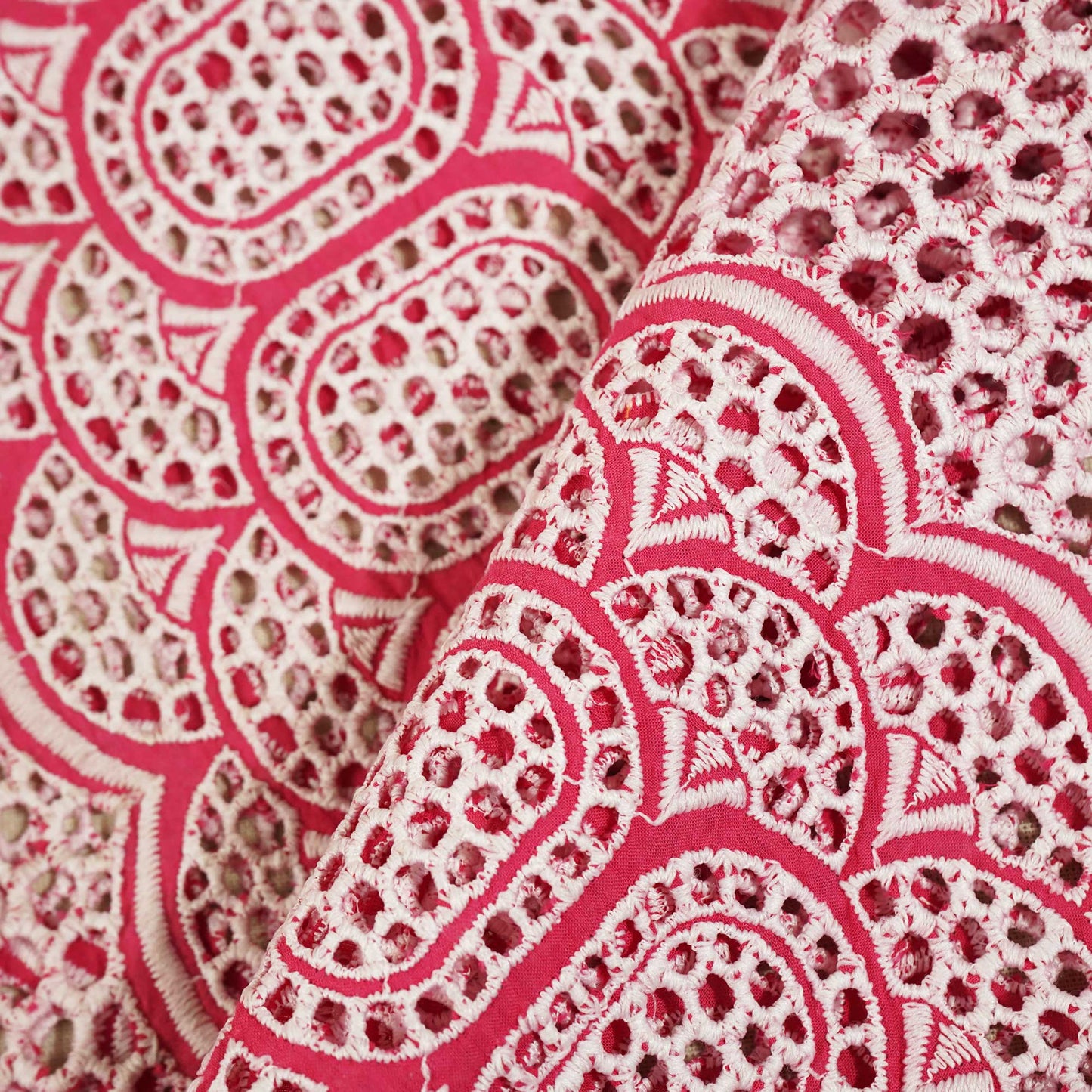 Pink & White Schiffli Embroidery Cotton TU-6436