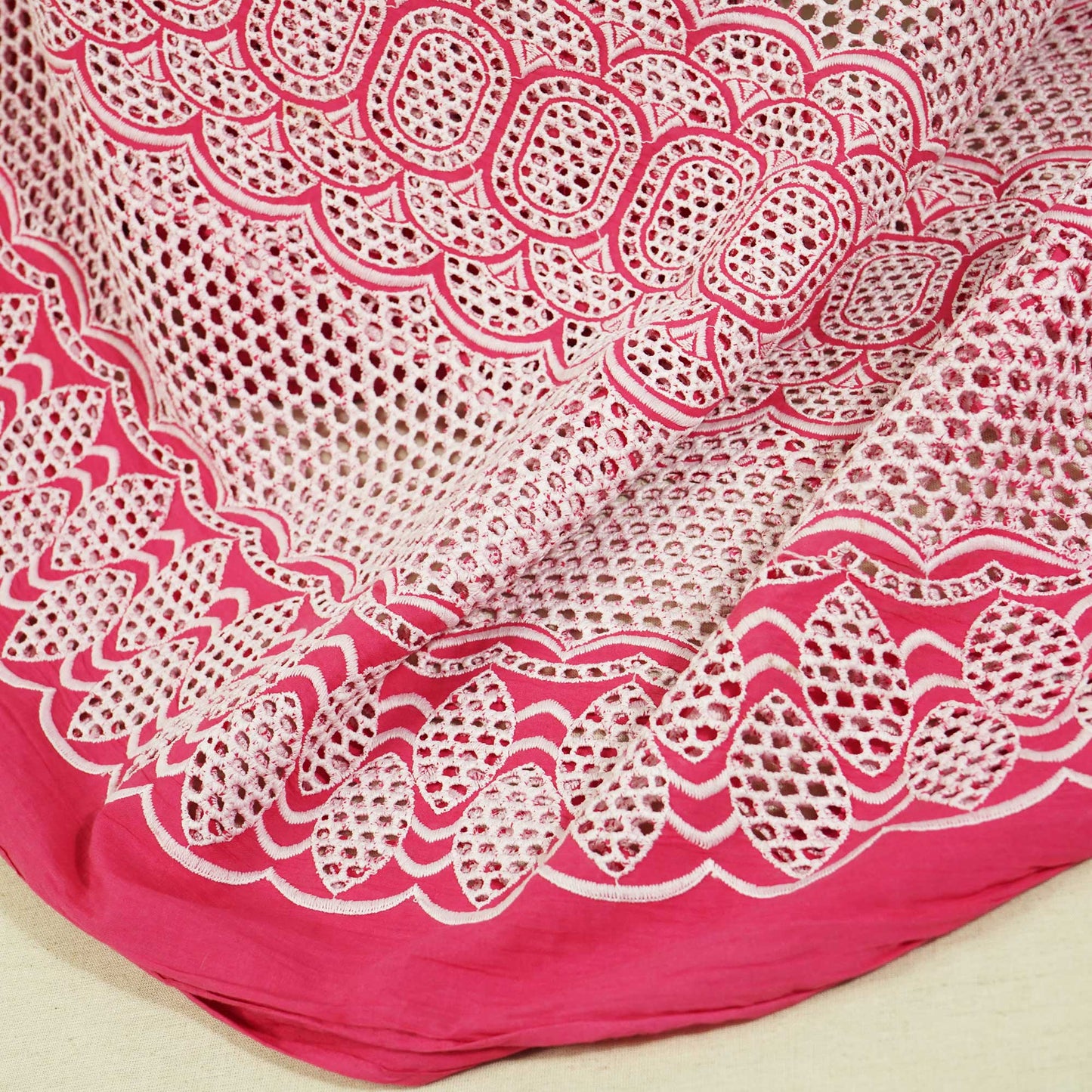 Pink & White Schiffli Embroidery Cotton TU-6436