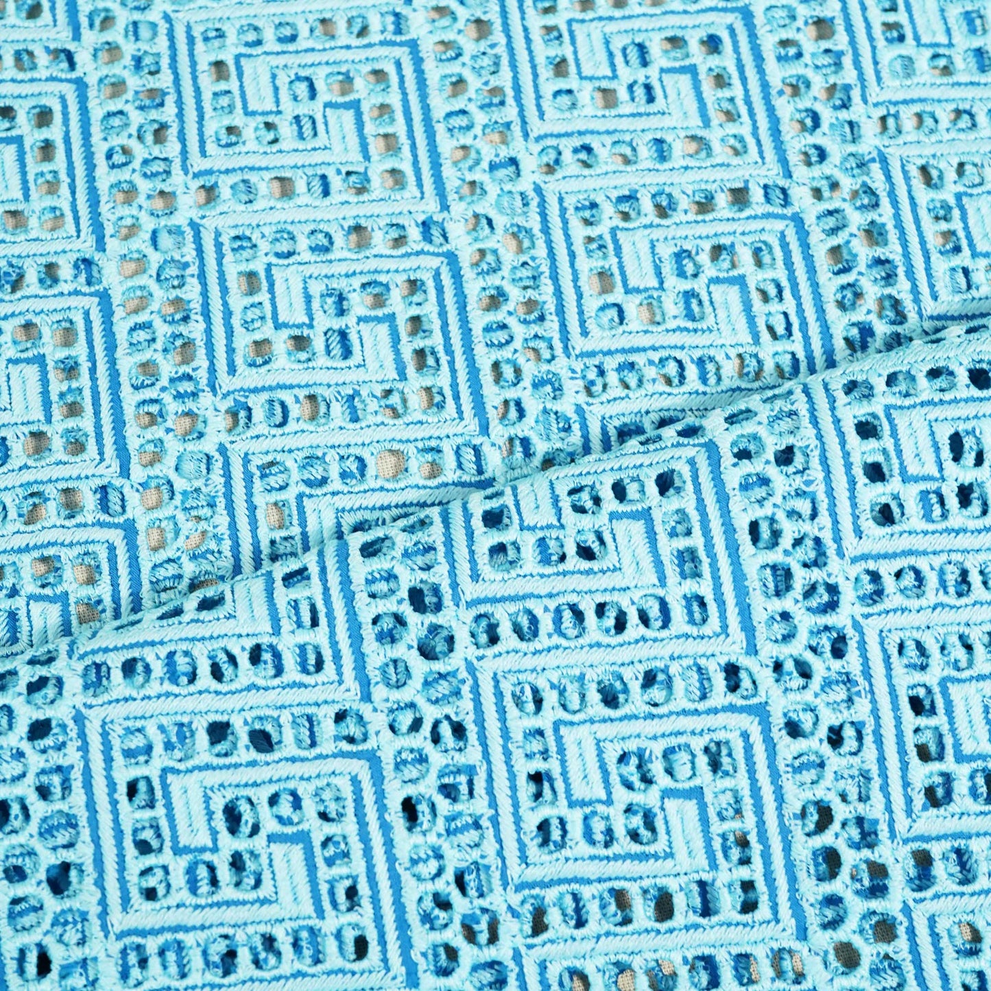 Blue Schiffli Embroidery Cotton TU-6438