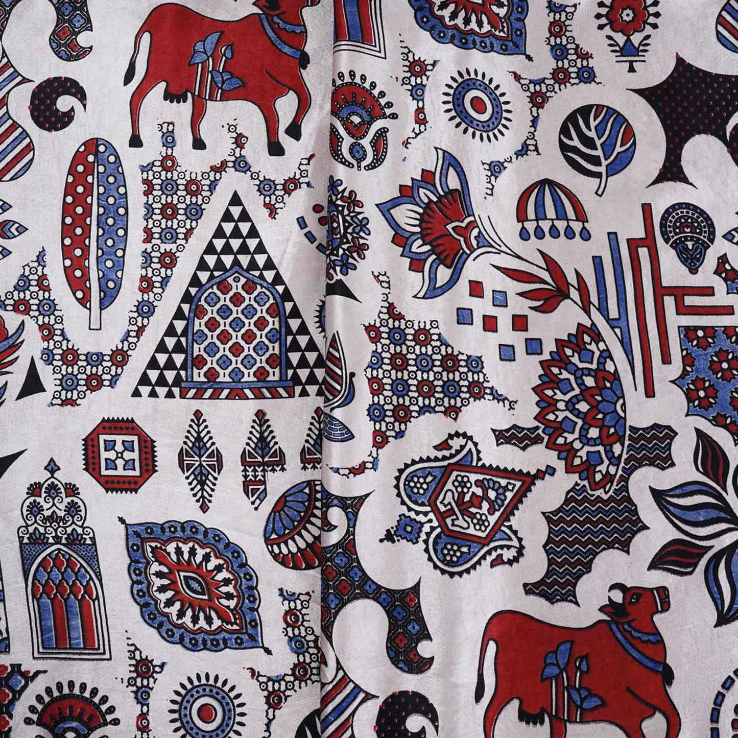 Cream Ajrakh Print Mashru Silk Fabric EEG-28644