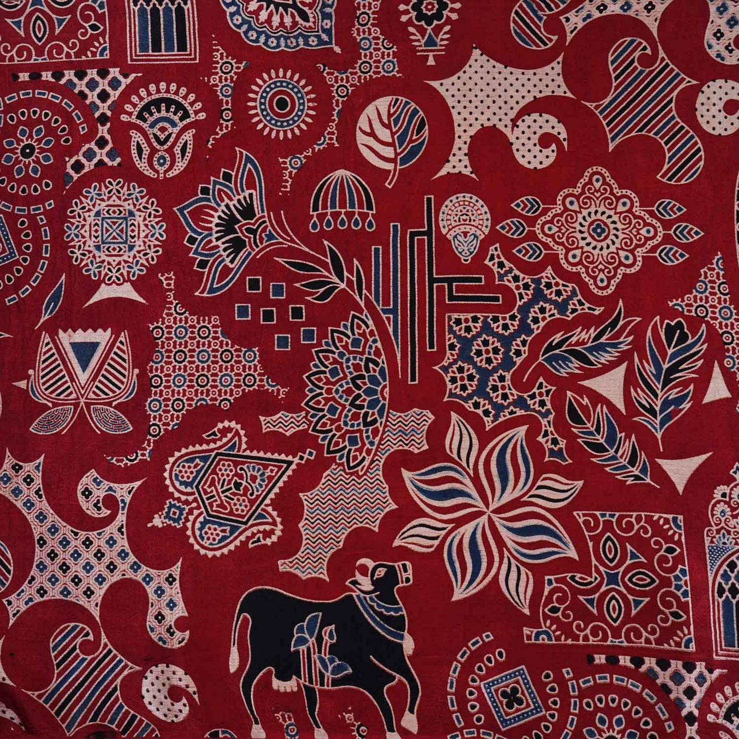 Red Ajrakh Print Mashru Silk Fabric EEG-28646
