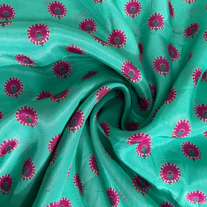 Green Traditional Print Natural Crepe 20336